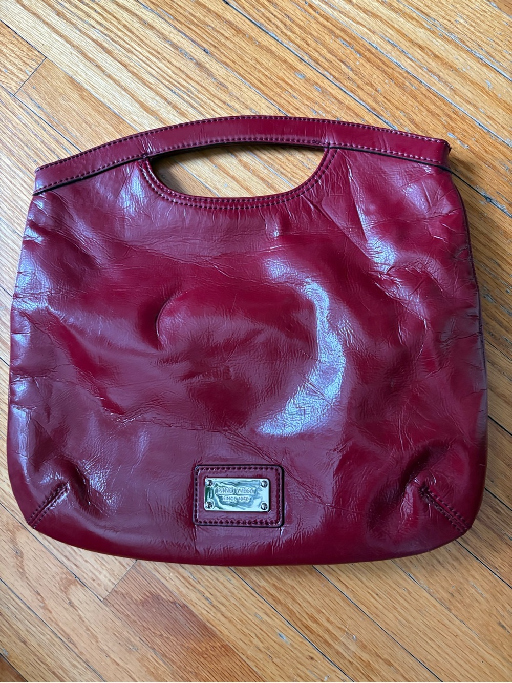 Nine West Rich Lipstick Red Faux Leather Handheld Clutch with Cutout Handle